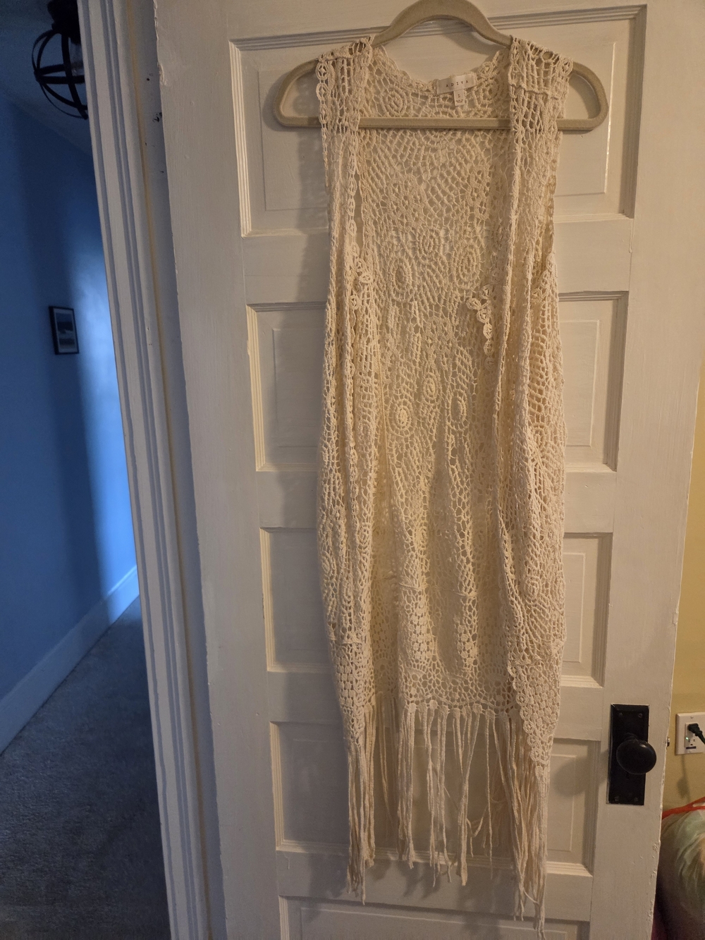 Adiva Crochet Fringe Vest in Cream